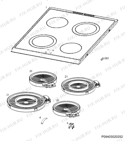 Взрыв-схема плиты (духовки) Zanussi ZCV65301WA - Схема узла Hob